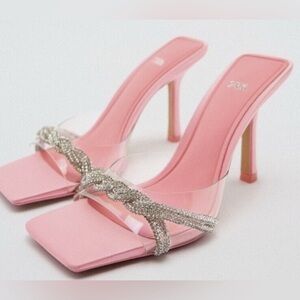 Zara rhinestone Vinyl high heel sandals 1324/010 size 36